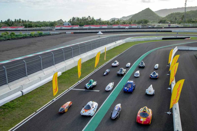 Teams celebrate during the Opening Ceremony on day three of the Shell Eco-marathon Indonesia 2022 at Mandalika Circuit, Thursday 13th October 2022, Central Lombok Regency West Nusa Tenggara, Indonesia. (Peksi Cahyo)